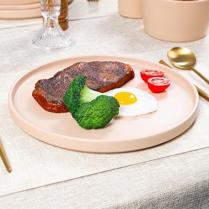 Dinnerware Sets for 4 - CJDC-QUELO 12-Piece Stoneware Plates and Bowls Sets, Ceramic Dishware Sets for Kitchen Use and Formal Dining, Chip and Scratch Resistant Microwave Dishwasher Safe, Brown