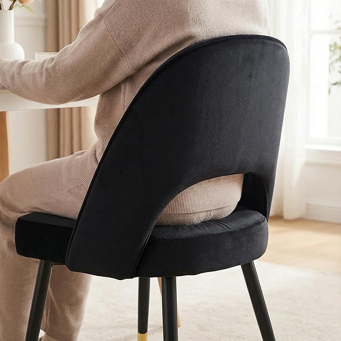 LukeAlon Mid Century Modern Dining Chairs Set of 2, Velvet Upholstered Open Back Kitchen Chairs with Gold Metal Legs, Armless Side Chairs for Dining Room, Living Room, Luxurious Black