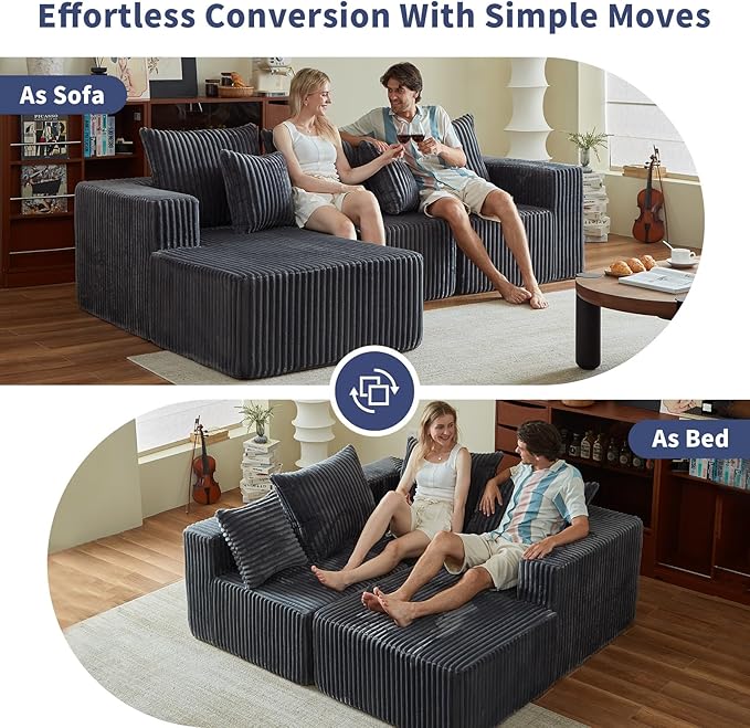102" L-Shaped Couch for Living Room,Modular Sectional Cloud Couch with Ottoman,Boneless Sofa in A Box,Upholstered Couches for Bedroom,Beige Sofa with Oversized Chaise