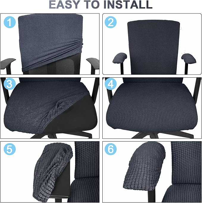Tallew 4 Pcs Office Chair Covers Set Computer Universal Protective Stretchable Chair Seat Covers Desk Armrest Slipcovers Pads Office Cushion Backrest for Rotating (XL,Dark Gray)