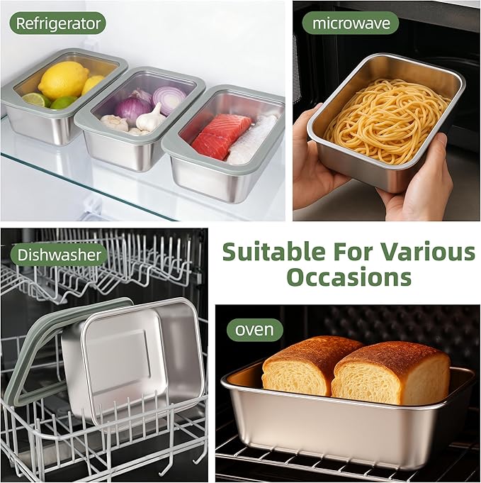 Meal Prep Containers, 3Pack 40oz/1200ml Glass Food Storage Containers with Leak Proof Airtight Lids, Stainless Steel Bento Lunch Boxes, Kitchen Storage for Oven, Freezer, Dishwasher (Set of B)