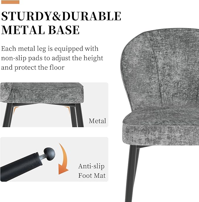 Dining Chairs Set of 2, Modern Fabric Dining Room Chairs with Curved Backrest Well-Padded Seat, Upholstered Kitchen Chairs for Living Dining Room, Grey