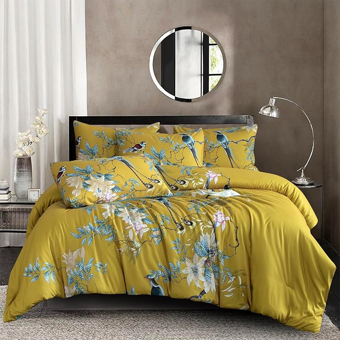 Floral Comforter Set Twin Soft Cute Floral Bedding Comforter Sets Garden Style Flower Tree Branches Flowers Birds Print Botanical Comforter Set for All Seasons 1 Comforter and 1 Pillowcases