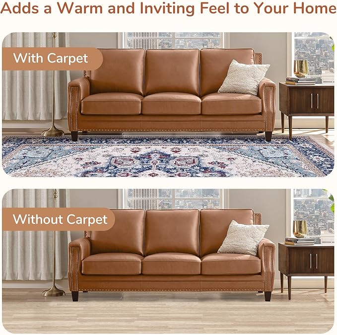 OPPODREAM Thin Area Rugs 3x5, Washable Rugs with Non Slip Backing, Low-Pile Throw 3x5 Carpet, Faux Cashmere 3 x 5 Carpet, Navy Blue & Red & Cream
