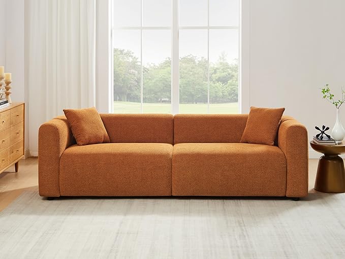 VANOMi 95" Cloud Couch, Comfy Deep Seat Boucle Cloud Sofa, Upholstered 3-Seater Oversized Loveseat Sofa with 2 Pillows, Modern Sofa for Living Room, Bedroom, Office, Apartment (Curry)