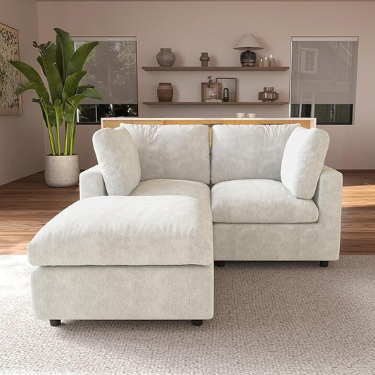 JACH 67" Love Seat Sectional Couches with Chaise Ottoman, Modern Convertible Modular Sofa, Cloud Sectional Couch, Sofa Covers Washable, Minimalist Couch for Living Room, Bedroom, Apartment, Beige
