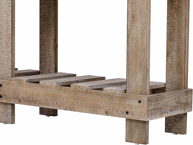 62.9" Vintage Entryway Table - Solid Cedar Wood with Natural Grain, 6 Reinforced Legs & 4.5" Thick Desktop, Metal Rivet Decor & Plank Under-Shelf, Console Table for Hallway, Living Room (Natural)