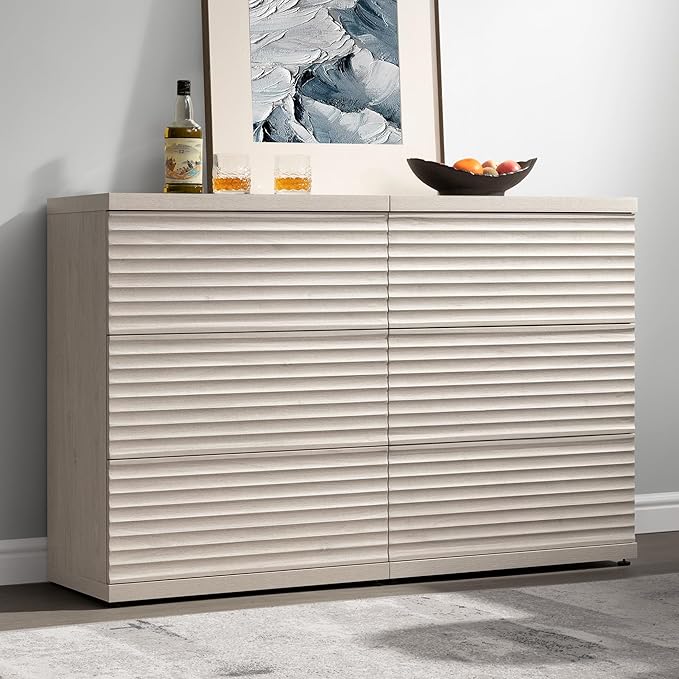 SICOTAS Fluted Buffet Storage Cabinet with Larger Drawers, Modern Accent Sideboard Credenza with Storage, Mid Century Media Console Coffee Bar Table for Dining Room Hallway Kitchen (3 Pieces)