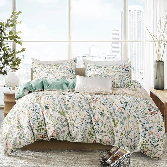 Queen Floral Comforter Set Soft Cute Floral Bedding Comforter Sets Garden Style Red Flower Print Botanical Flowers Comforter Set for All Seasons 1 Comforter and 2 Pillowcases