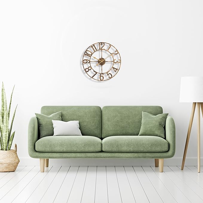 Sorbus 16-Inch Large Wall Clock – Decorative Brown Metal Clock with Gold Hands – Silent, Battery Operated, Modern Wall Decor for Living Room, Kitchen, or Office - Great Gift for Housewarming or Office