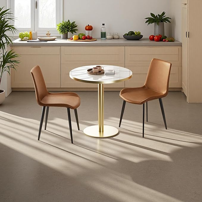 Dining Chairs with Comfortable Backrest and Sturdy Metal Legs, Modern Upholstered PU Leather Kitchen & Office Chairs for Dining Room, Restaurant Or Living Room (Brown, 4-Set)
