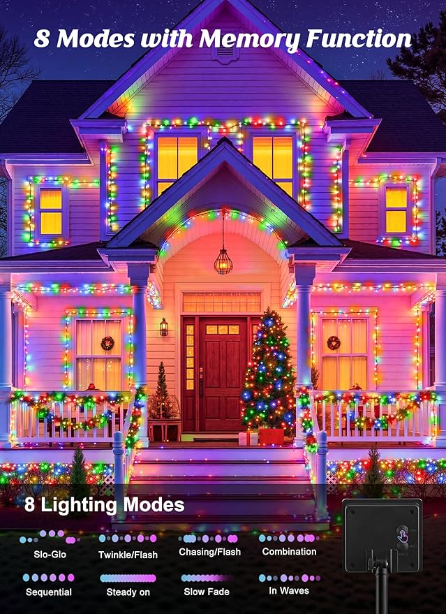 Brightown 4 Pack Solar String Lights Outdoor, Total 288Ft 800 LED Twinkle Fairy Lights Waterproof with 8 Modes Auto On/Off for Patio Tree Garden Party Home Wedding Christmas Decorations (Multicolor)