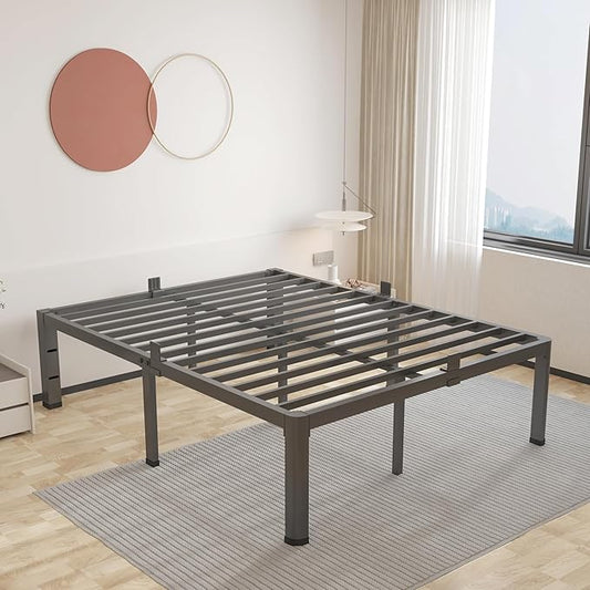 ROIL 16 Inch California King Bed Frame with Rounded Corner and Headboard Hole Mattress Retainers 3500LBS Metal Heavy Duty Steel Slats No Box Spring Needed Platform Noise-Free Easy Assembly