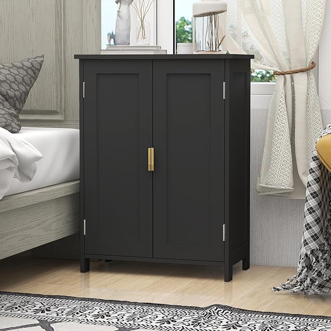 TaoHFE Black Bathroom Storage Cabinet,Bathroom Cabinets Freestanding with 2 Doors,Towel Cabinet for Bathrooms,Restroom Cabinets,Small Storage Cabinet for Office,Restaurant,Living Room