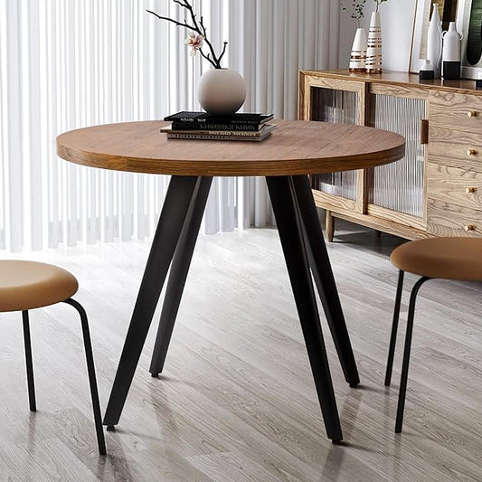 Round Dining Table, Small Dining Table for 2, 31.5" Round Table, Mid-Century Modern Kitchen Table with 1.4" Thickness Wood Grain Tabletop for or Small Space, Dining Room, Kitchen, Brown