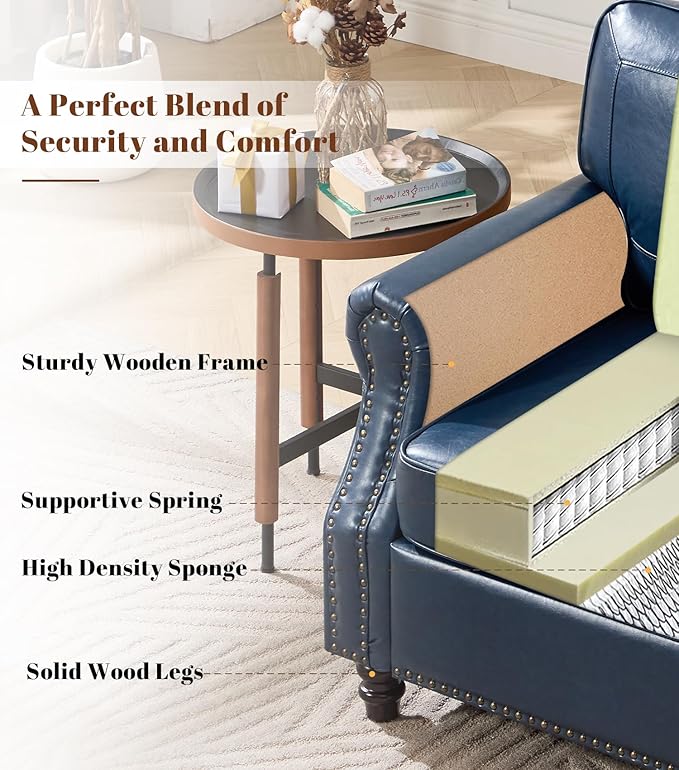 WILLOVE Accent Chair Set of 2, Faux Letaher Arm Chair, Reading Chair for Living Room, Bedroom & Offcie, Blue