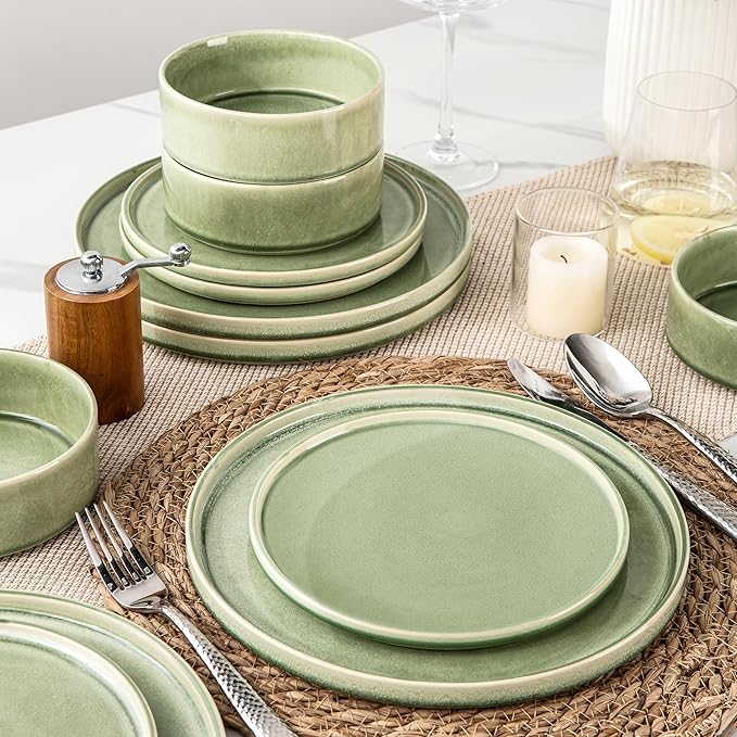 AmorArc Ceramic Dinnerware Sets, Handmade Reactive Glaze Stoneware Plates and Bowls Sets,Highly Chip and Crack Resistant | Dishwasher & Microwave Safe Dishes Set, Service for 4 (12pc)