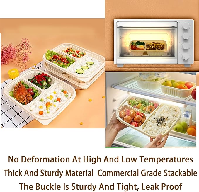 30 Pack of 3-Compartment Disposable Meal Prep Container, 36 Ounce Pre Meal Container, Food Storage Bento Box. Reusable Takeaway Container, Stackable, Microwave Refrigerator Safe.