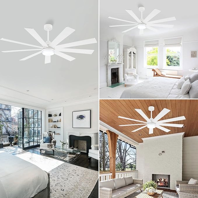 64" Ceiling Fan with Light White, 6-Speed Remote Control, Reversible DC Motor, Modern 9 Blades with 4.5"/12" Downrods for Home or Commercial, Living Room/Restaurant