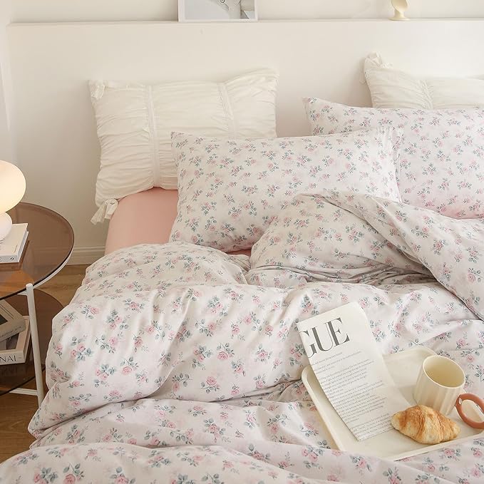 EAVD Vintage Garden Style Floral Comforter Set Twin XL Soft 3-Piece Chic Cottagecore Floral Bedding Set with 2 Pillowcases Cute Aesthetic Botanical Pattern Comforter Set for All-Season