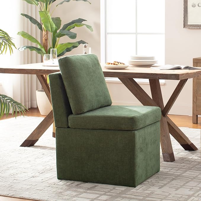 VKNOW Upholstered Dining Chairs, Modern Kitchen Chairs with Storage, Linen Armchair Dining Room Chairs for Kitchen Room (Green, Set of 1)