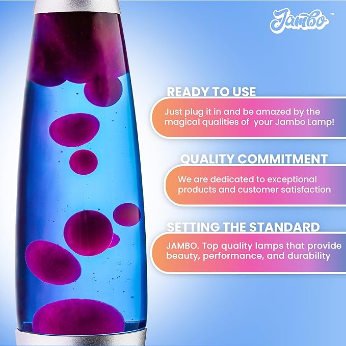 JAMBO Beautiful Liquid Lamp with USB Ports, 16" Motion Light with Blue Liquid Purple Wax, Relaxing Nightlight, Mood Light for Bedroom, Living Room, Office - Adults, Teens, Kids