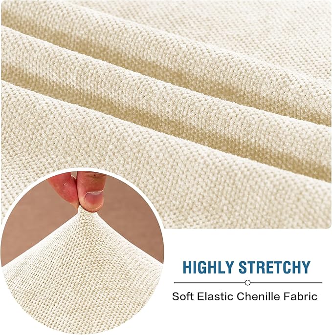 H.VERSAILTEX Stretch Sofa Cushion Covers Chenille Chaise Cushion Cover Thick Soft Sectional Couch Covers for L Shaped Sofa Both Left/Right All Seasons Universal(Chaise Cushion Cover,Beige)