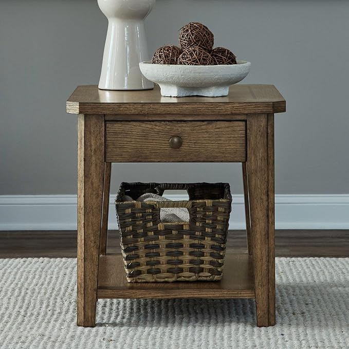 Liberty Furniture Carolina Park End Table for Living Room - Amber Brown Oak