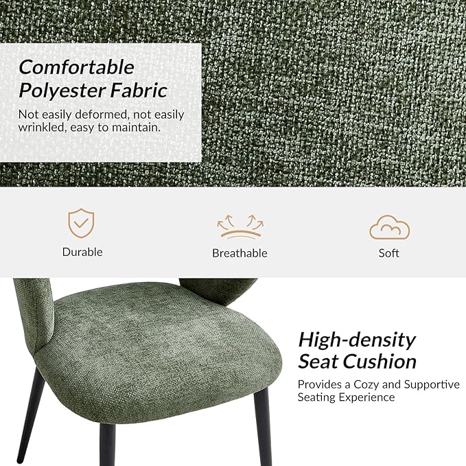 Contemporary Dining Chairs with Armrests – Ergonomic Soft-Padded Seat, Curved Backrest, Matte Black Metal Legs, Comfortable Kitchen & Dining Room Chairs, Set of 4