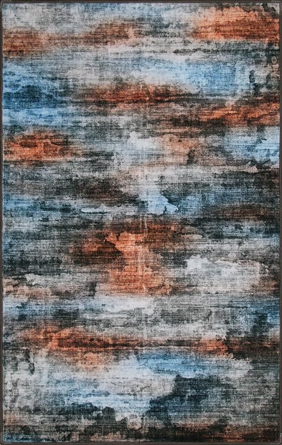 WILLSUN Washable Area Rugs, 8x10 Non-Slip Boho Large Area Rugs for Living Room, Bedroom, Machine Washable Vintage Rug, Indoor Floral Print Carpet for Home Decor, Kid & Pet Friendly Mat