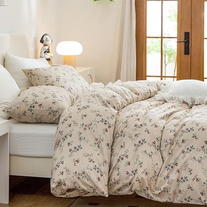 Floral Comforter Full Set 3 Pieces Soft Cute Vintage Floral Bedding Comforter Lightweight Garden Style Floral Botanical Comforter Set for All Seasons 1 Comforter and 2 Pillowcases
