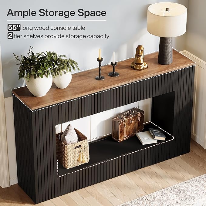 Tribesigns Modern Console Table, 55-Inch Wood Entryway Table with Storage, Narrow Long Sofa Table Behind Couch Table for Living Room, Foyer, Hallway, Black