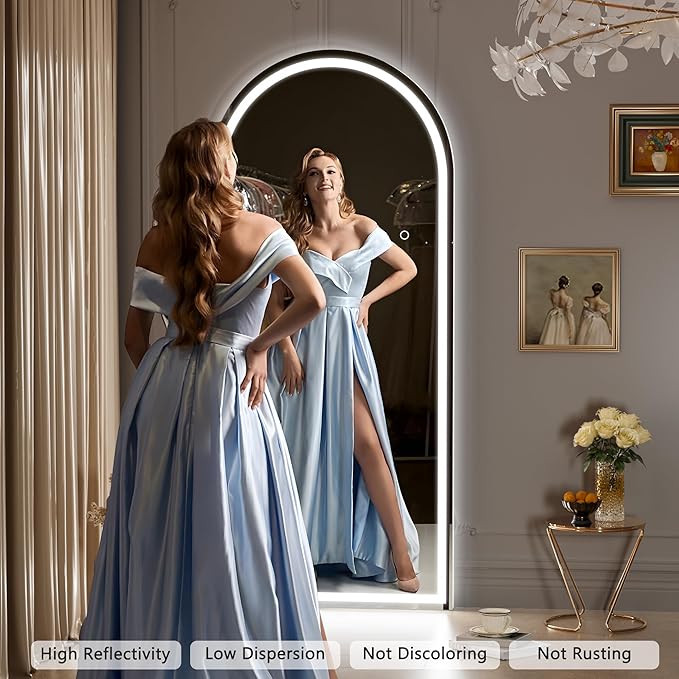Hasipu 69" X 24" Full Length Mirror with Lights, White Frame Arch Led Mirror Full Length and 3 Colors Temperatures & Brightness Adjustable,Light Up Mirror Full Body for Bedroom Cloakroom Living Room