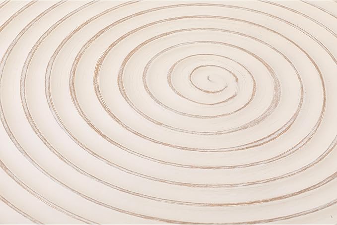 COZAYH 2-Piece Modern Farmhouse Living Room Coffee Table Set, Round Table Natural Finish with Handcrafted Wood Ring Motif, White