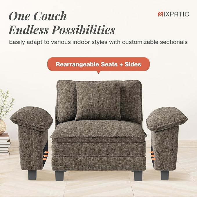 L-Shaped Cloud Modular Sofa Set, Deep Seat 2-Piece 3-Seater Sectional Couch & Removable Arms, Plush Chenille for Living Room - Smoky Gray