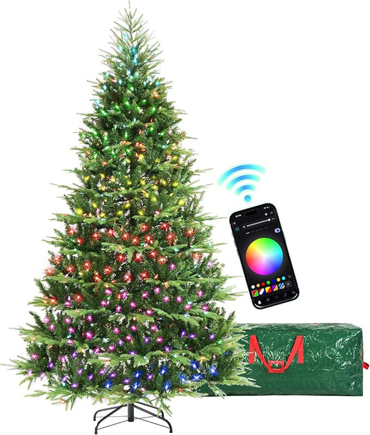 HOLLO STAR 7.5 ft Prelit Christmas Tree with 700 LED Lights, App Control, Aspen Artificial Christmas Tree, Multi-Color RGBW Lights, 2928 PE & PVC Branch Tips, for Home, Party