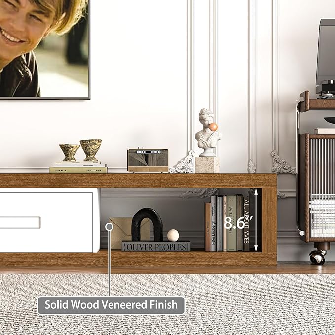 80’’-115’’ Extendable TV Stand for 120 Inch TV, Walnut Wood Modern Entertainment Center, Rectangle TV Console Table, Extendable, White