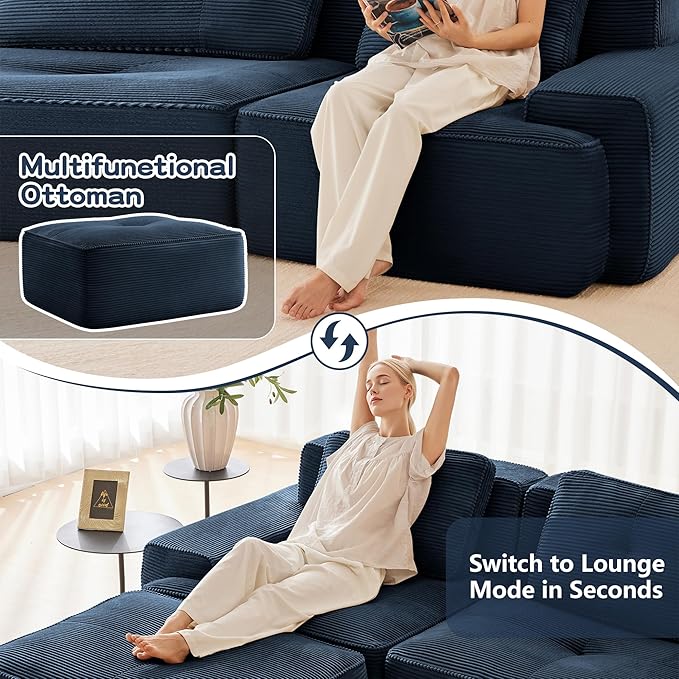 80'' Loveseat Sofa, 32D Foam Corduroy Boneless Couch with Pillow, Deep Seat Wide Arm Sectional Couch for Living Room, Small Spaces, Studio Apartment