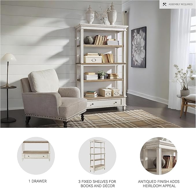 Signature Design by Ashley Realyn French Country 75" Bookcase with Drawer, Chipped White