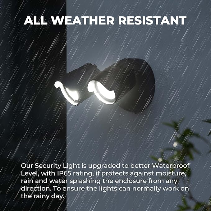 2 Pack LED Flood Lights Outdoor, 34W 3500LM 5000K Daylight, IP65 Waterproof Security Lights with 2 Adjustable Heads, Exterior Wall Light for Patio, Garage, Yard (Black-2P)