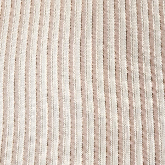 King Comforter Set Striped Beige 100% Soft Washed Microfiber Jacquard 3 Pieces King Striped Bedding Sets Beige White Comforter for All Seasons and 2 Pillowcases Comfort Breathable