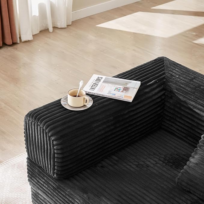 Boneless Couch Sofa Bed Sectional Couches for Living Room,Futon Cloud Couch with Sleeper Sofa,Sofas for Living Room Oversized Corduroy Upholstered (Black)