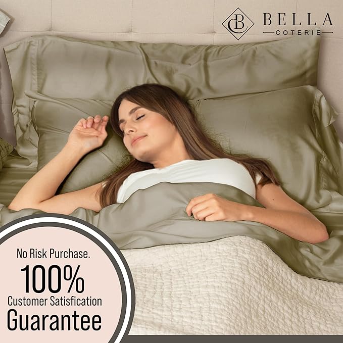 Bella Coterie Luxury Bamboo Viscose Cal King Size Sheet Set | 100% Organically Grown | Ultra Soft | Cooling for Hot Sleepers | 18" Deep Pocket [Olive]