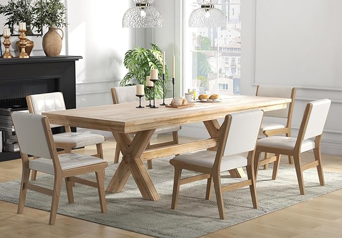 KCC Modern PU Leather Dining Chairs Set of 4, Upholstered Kitchen Chairs with Solid Wood Legs and Comfortable Seat for Dining Room/Lounge/Bedroom(White)