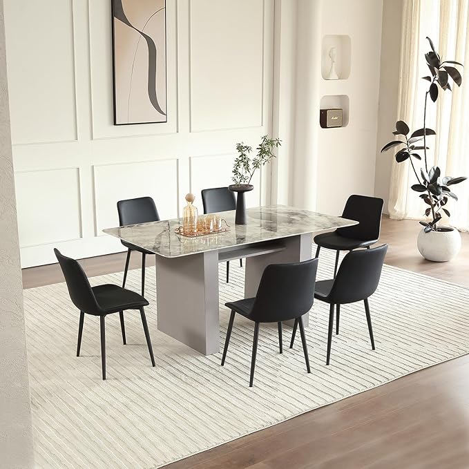 Black Leather Dining Chairs Set of 2, Mid Century Modern Faux Leather Kitchen & Dining Room Chairs, Comfortable Dinner Chair Kitchen Chairs for Restaurant Living Room, Cafe, Home (2, Black)