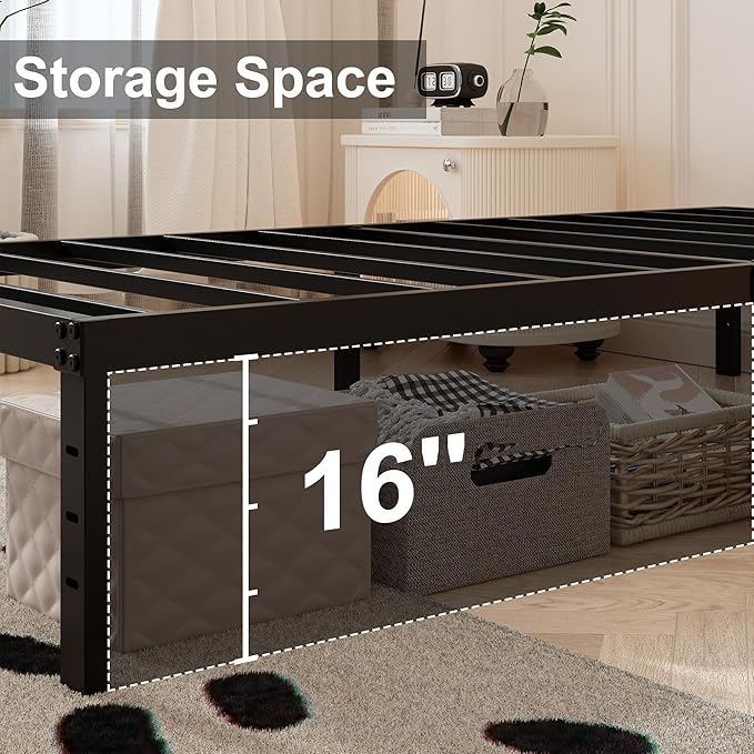 California King Bed Frames with Fabric Cover, 18 Inch Heavy Duty Metal Platform Support Up to 3000 lbs with Steel Slat, No Box Spring Needed, Easy Assembly, Noise Free, Black