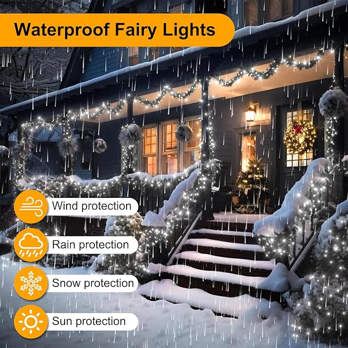 196FT 600LED Christmas Lights Plug in,Waterproof Fairy Lights with Plug 8 Modes,Lights Lighting Outside Indoor Garden Party Wedding Christmas Tree Decoration(Cool White)