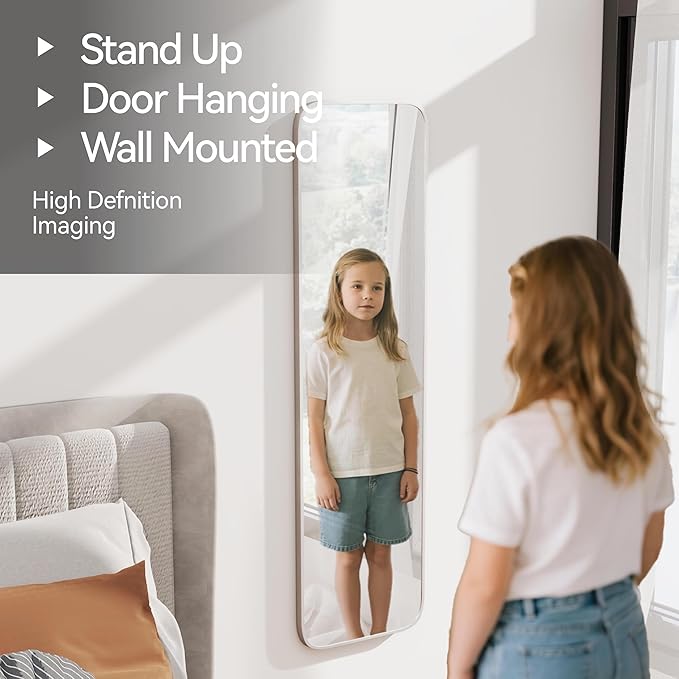 57x16 Door Hanging Full Length Mirror, Floor Stand (Height 5.7ft just Body in1.3ft) Wall Mounted Metal Frame Rectangle Dressing Mirrors for Bedroom Bathroom Room 57 inch Silver