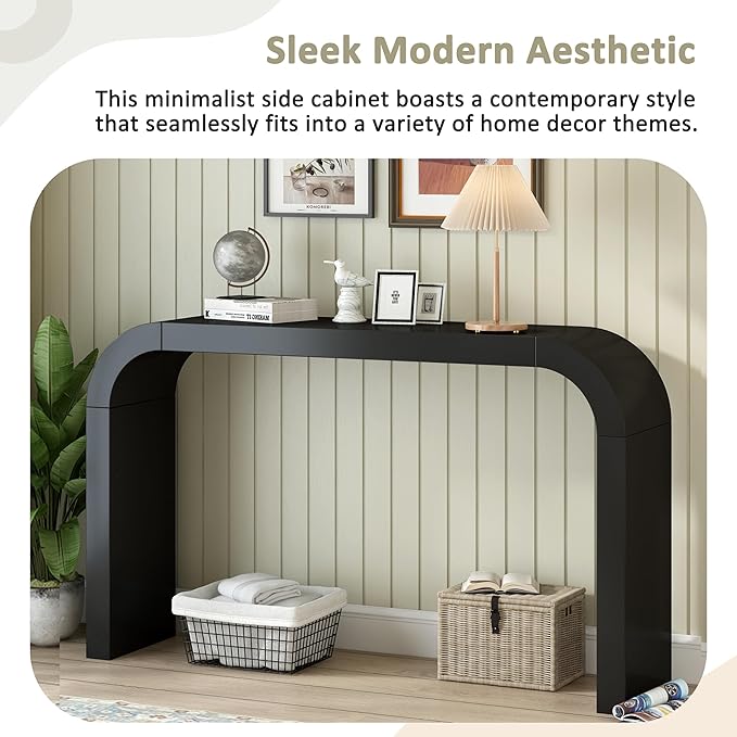 Modern Curved Console Table 52-Inch Narrow Entryway Sofa Table for Living Room Entrance Hallway Furniture, Black