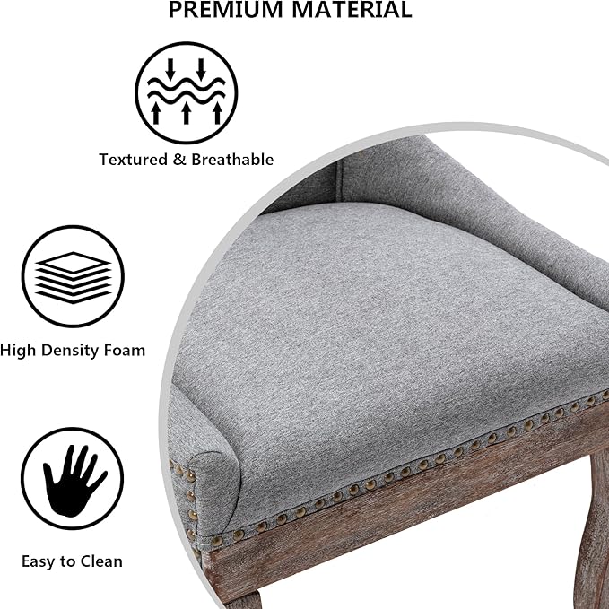 Farmhouse Dining Chairs Set of 6, Upholstered Fabric Dining Room Accent Chairs with Wood Legs & Bronze Nailhead, High Wingback Kitchen Chairs for Living Room Hotel Apartment, Gray